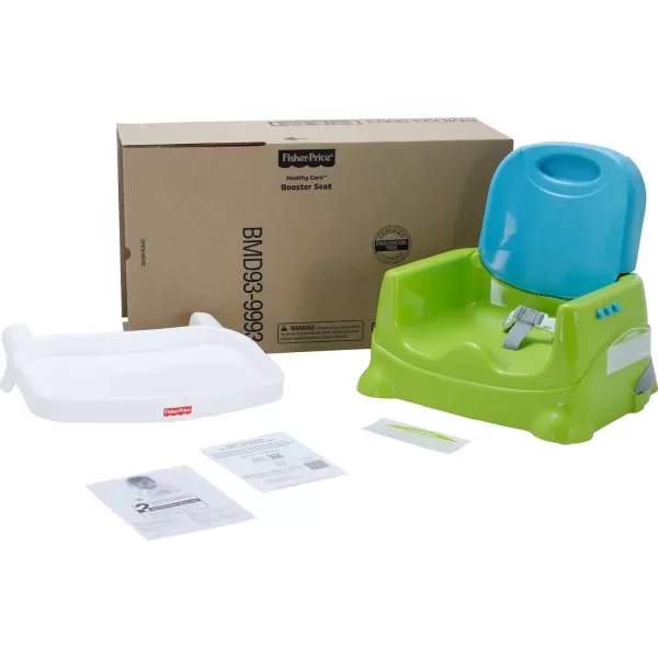 FisherPrice Toddler Booster Seat Healthy Care Green Adjustable Chair for Dining Table ampamp Travel with Baby Dishwasher Safe TrayBlueGreen