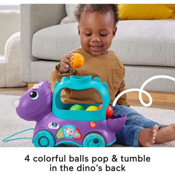 FisherPrice Toddler Learning Toy Poppin Triceratops Dinosaur PullAlong Ball Popper with Smart Stages for Ages 1 Years