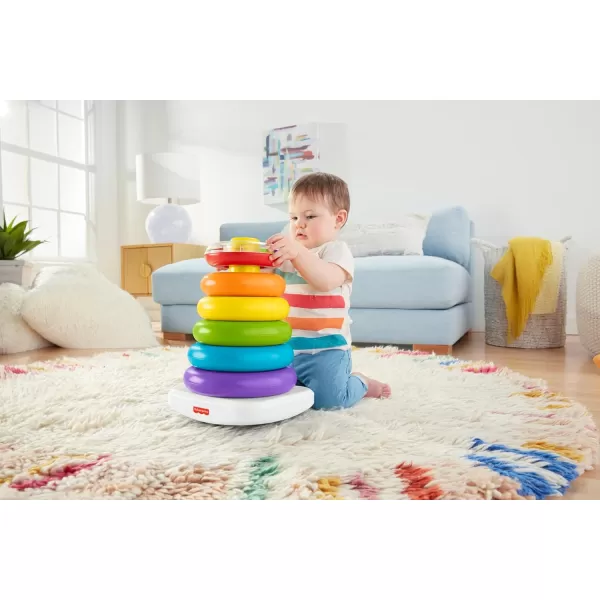 FisherPrice Toddler Toy Giant RockAStack 6 Stacking Rings with RolyPoly Base for Ages 1 Years 14 Inches Tall