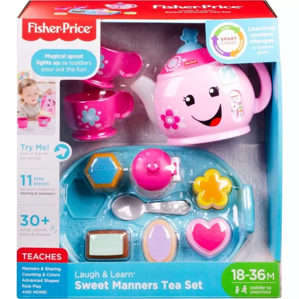 FisherPrice Toddler Toy Laugh ampamp Learn Sweet Manners Tea Set with Smart Stages Learning Songs for Pretend Play Kids Ages 18 MonthsStandard Packaging