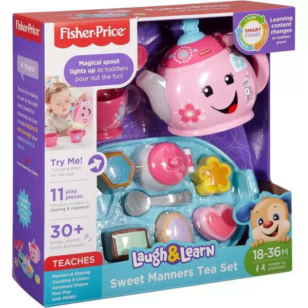 FisherPrice Toddler Toy Laugh ampamp Learn Sweet Manners Tea Set with Smart Stages Learning Songs for Pretend Play Kids Ages 18 MonthsStandard Packaging