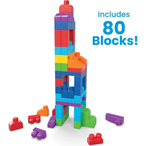 MEGA BLOKS First Builders Toddler Blocks Toys Set Big Building Bag with 80 Pieces and Storage Pink Ages 1 YearsBlue Bag