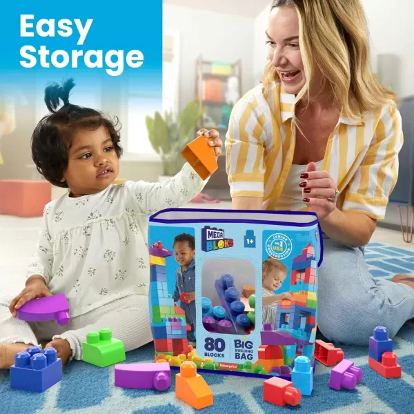 MEGA BLOKS First Builders Toddler Blocks Toys Set Big Building Bag with 80 Pieces and Storage Pink Ages 1 YearsBlue Bag