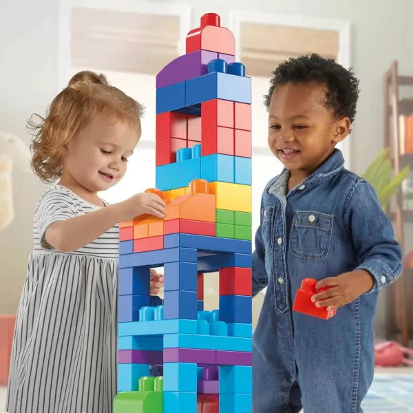 MEGA BLOKS First Builders Toddler Blocks Toys Set Big Building Bag with 80 Pieces and Storage Pink Ages 1 YearsBlue Bag