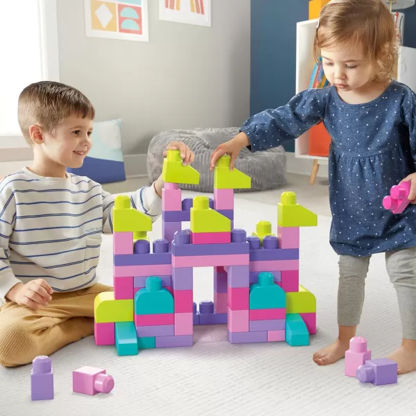 MEGA BLOKS First Builders Toddler Blocks Toys Set Big Building Bag with 80 Pieces and Storage Pink Ages 1 YearsPink Bag