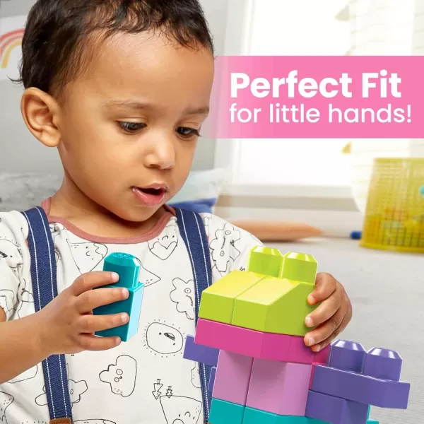 MEGA BLOKS First Builders Toddler Blocks Toys Set Big Building Bag with 80 Pieces and Storage Pink Ages 1 YearsPink Bag