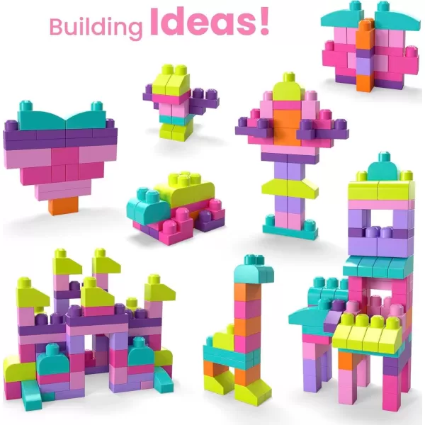 MEGA BLOKS First Builders Toddler Blocks Toys Set Big Building Bag with 80 Pieces and Storage Pink Ages 1 YearsPink Bag