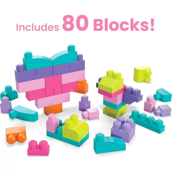 MEGA BLOKS First Builders Toddler Blocks Toys Set Big Building Bag with 80 Pieces and Storage Pink Ages 1 YearsPink Bag