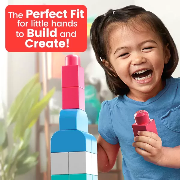MEGA BLOKS First Builders Toddler Blocks Toys Set Big Building Bag with 80 Pieces and Storage Red Ages 1 Years