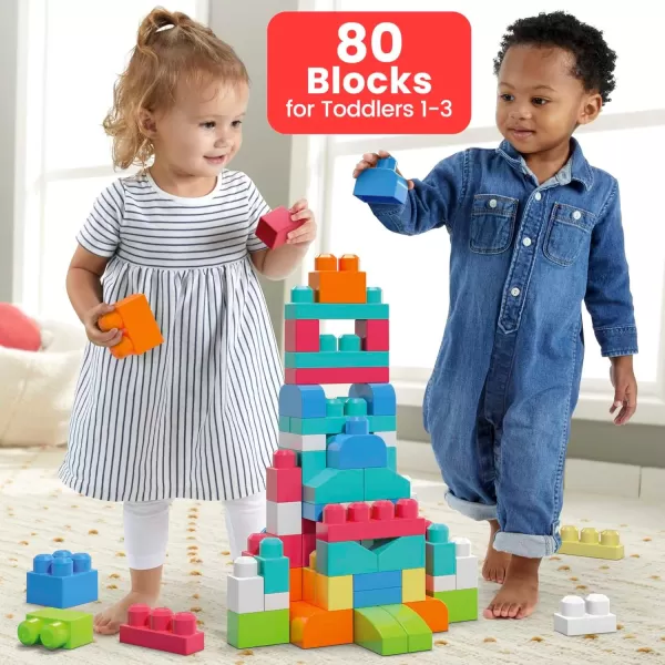 MEGA BLOKS First Builders Toddler Blocks Toys Set Big Building Bag with 80 Pieces and Storage Red Ages 1 Years