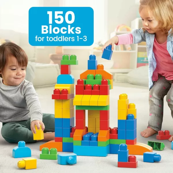 MEGA BLOKS First Builders Toddler Blocks Toys Set Deluxe Building Bag with 150 Pieces and Storage Blue Ages 1 Years