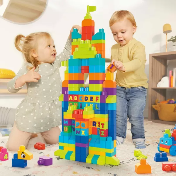 MEGA BLOKS First Builders Toddler Blocks Toys Set Even Bigger Building Bag with 300 Pieces and Storage Blue Ages 1 YearsBuilding Bag