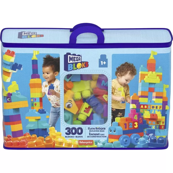 MEGA BLOKS First Builders Toddler Blocks Toys Set Even Bigger Building Bag with 300 Pieces and Storage Blue Ages 1 YearsBuilding Bag