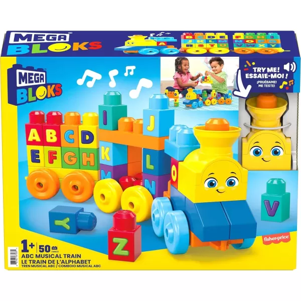 MEGA BLOKS First Builders Toddler Building Blocks Toy Set ABC Musical Train with 50 Pieces Music and Sounds Ages 1 YearsABC Musical Train