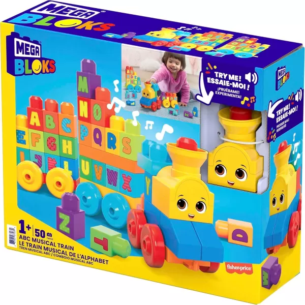 MEGA BLOKS First Builders Toddler Building Blocks Toy Set ABC Musical Train with 50 Pieces Music and Sounds Ages 1 YearsABC Musical Train
