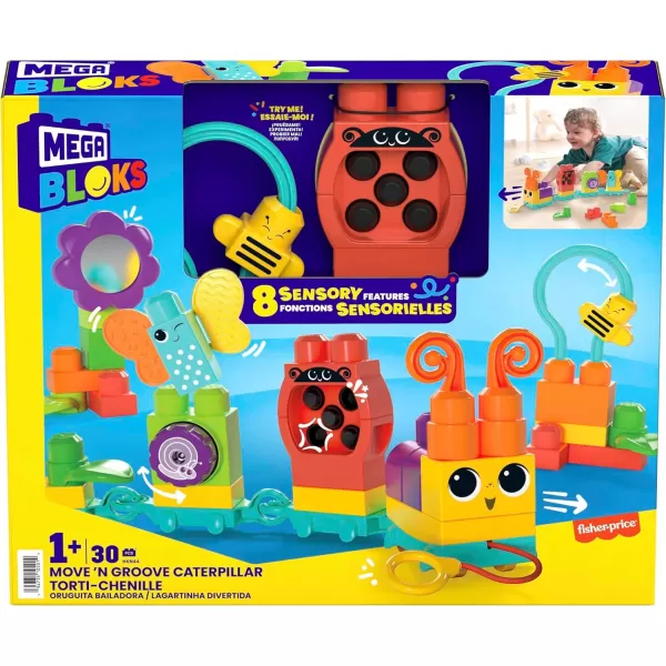 Mega BLOKS FisherPrice Toddler Building Blocks Toy Set Move n Groove Caterpillar Train with 24 Pieces Ages 1 Years