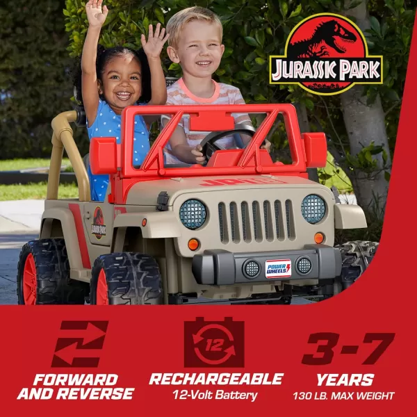 Power Wheels Jurassic World Dino Damage Jeep Wrangler RideOn Toy with Lights Sounds and Dinosaur Toy MultiTerrain Traction Preschool Toy Seats 2Jurassic Park