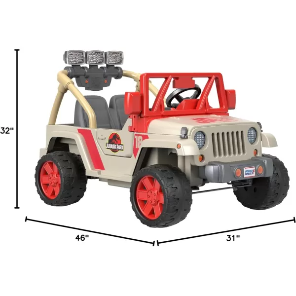 Power Wheels Jurassic World Dino Damage Jeep Wrangler RideOn Toy with Lights Sounds and Dinosaur Toy MultiTerrain Traction Preschool Toy Seats 2Jurassic Park