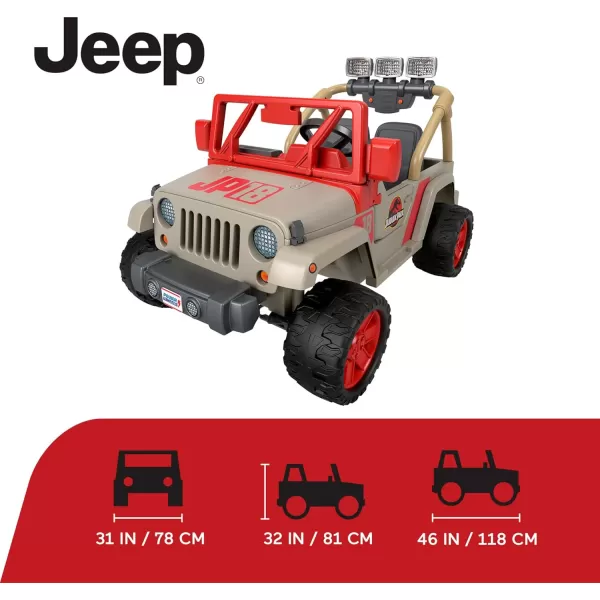 Power Wheels Jurassic World Dino Damage Jeep Wrangler RideOn Toy with Lights Sounds and Dinosaur Toy MultiTerrain Traction Preschool Toy Seats 2Jurassic Park