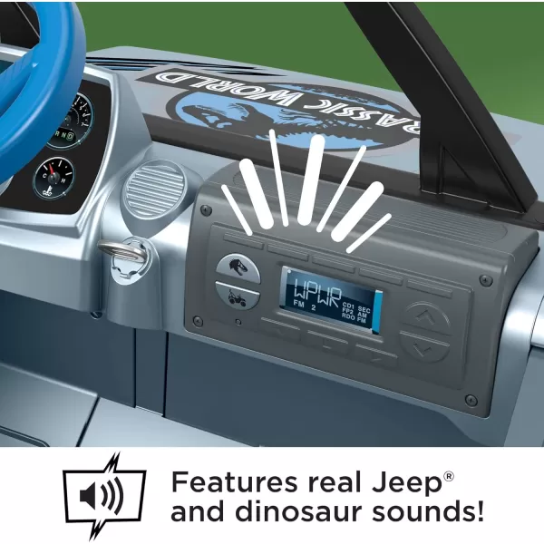 Power Wheels Jurassic World Dino Damage Jeep Wrangler RideOn Toy with Lights Sounds and Dinosaur Toy MultiTerrain Traction Preschool Toy Seats 2Jurassic World Jeep