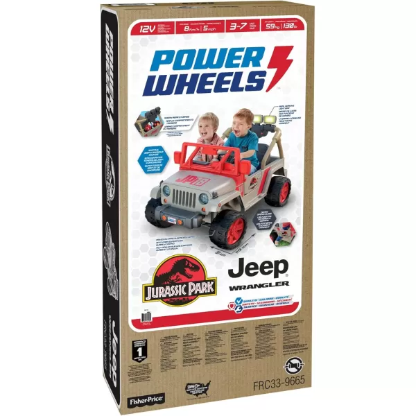 Power Wheels Jurassic World Dino Damage Jeep Wrangler RideOn Toy with Lights Sounds and Dinosaur Toy MultiTerrain Traction Preschool Toy Seats 2Jurassic Park