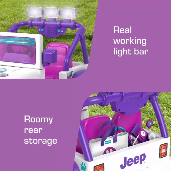 Power Wheels Preschool RideOn Toy Happy Hound Vet Rescue Jeep Wrangler with Pretend Medical Kit for Preschool Kids Ages 3 YearsPet Vet Jeep