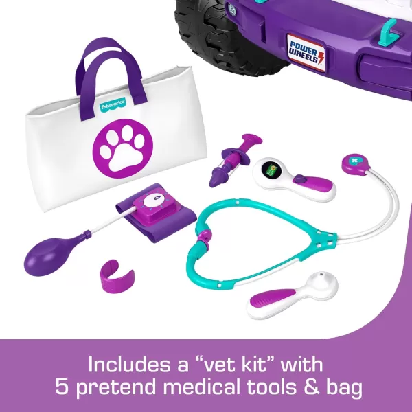 Power Wheels Preschool RideOn Toy Happy Hound Vet Rescue Jeep Wrangler with Pretend Medical Kit for Preschool Kids Ages 3 YearsPet Vet Jeep