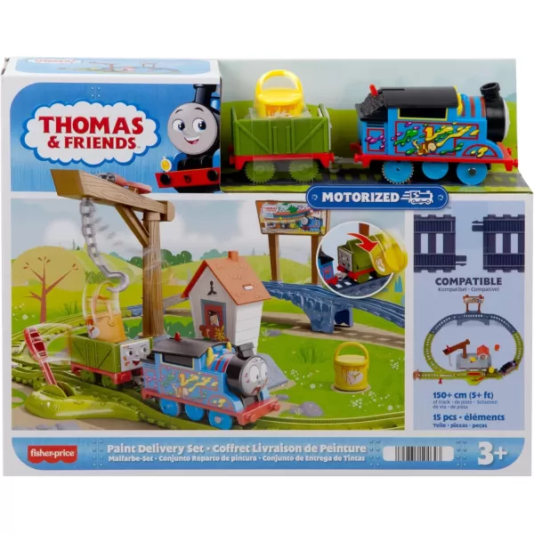 Thomas ampamp Friends Motorized Toy Train Set Fix em Up Friends with Carly the Crane Sandy the Rail Speeder ampamp Thomas for Preschool Kids Ages 3 Years Paint Delivery Set