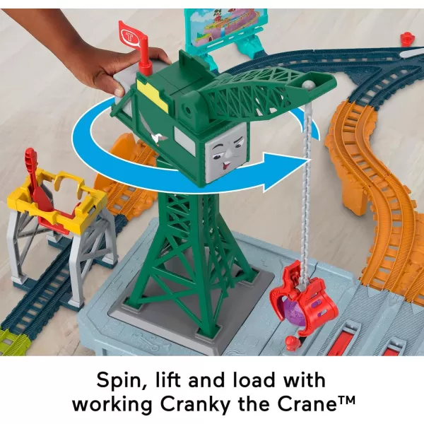 Thomas ampamp Friends Motorized Toy Train Set Talking Cranky Delivery Track Playset with Sounds ampamp Phrases for Pretend Play Kids Ages 3 YearsTalking Cranky Track Set