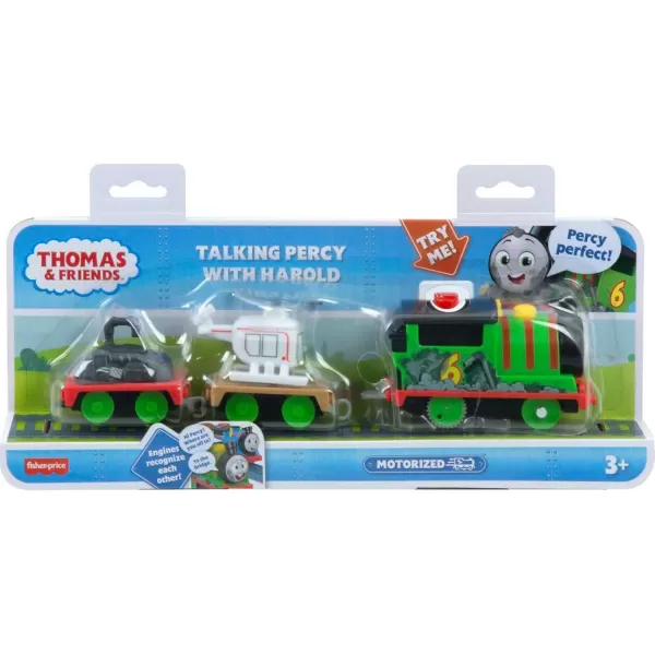 Thomas ampamp Friends Motorized Toy Train Talking Percy Engine with Sounds Phrases ampamp Harold Helicopter for Preschool Pretend Play Kids Ages 3 YearsPercy