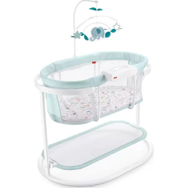 FisherPrice Baby Bedside Sleeper Soothing Motions Bassinet with Lights Music Vibrations ampamp Toy Mobile for Newborns 0 Months WindmillPacific Pebble