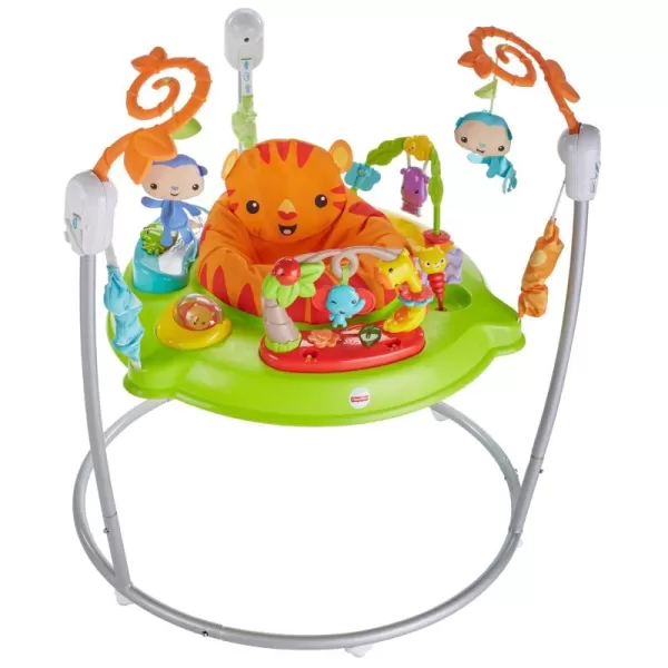 FisherPrice Baby Bouncer Animal Activity Jumperoo Musical Play Center with Lights Sounds ampamp Developmental ToysBright ColorsTiger Time