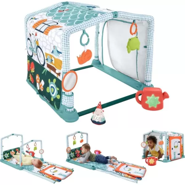 FisherPrice Baby Playmat 3in1 Crawl ampamp Play Activity Gym Cottage Theme with Tunnel ampamp Developmental Toys for Newborns 0 Months