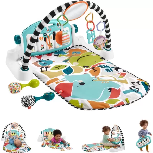 FisherPrice Baby Playmat Deluxe Kick ampamp Play Piano Gym Green Musical Learning Toy with 2 Rattle Maracas for Developmental Play Newborns 0 MonthsBlue