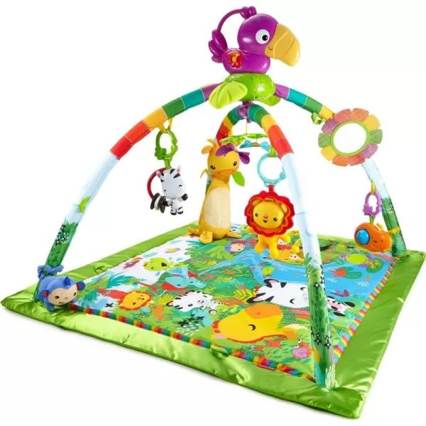 FisherPrice Baby Playmat Rainforest Music ampamp Lights Deluxe Gym with 10 Activities ampamp Toys for Developmental Play Newborns Ages 0 MonthsStandard Packaging