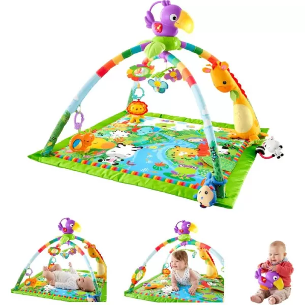 FisherPrice Baby Playmat Rainforest Music ampamp Lights Deluxe Gym with 10 Activities ampamp Toys for Developmental Play for Newborns Ages 0 Months