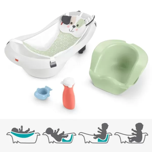 FisherPrice Baby to Toddler Bath 4in1 Sling n Seat Tub with Removable Infant Support and 2 Toys Climbing LeavesExclusive Puppy Headrest