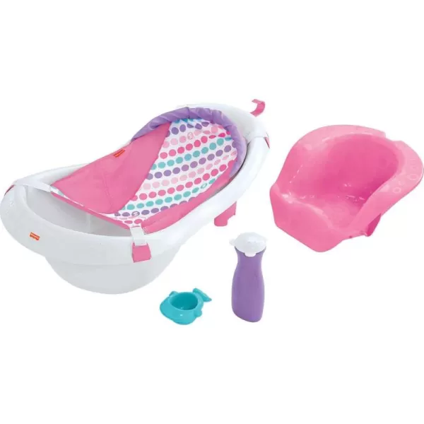 FisherPrice Baby to Toddler Bath 4in1 Sling n Seat Tub with Removable Infant Support and 2 Toys Climbing LeavesPink
