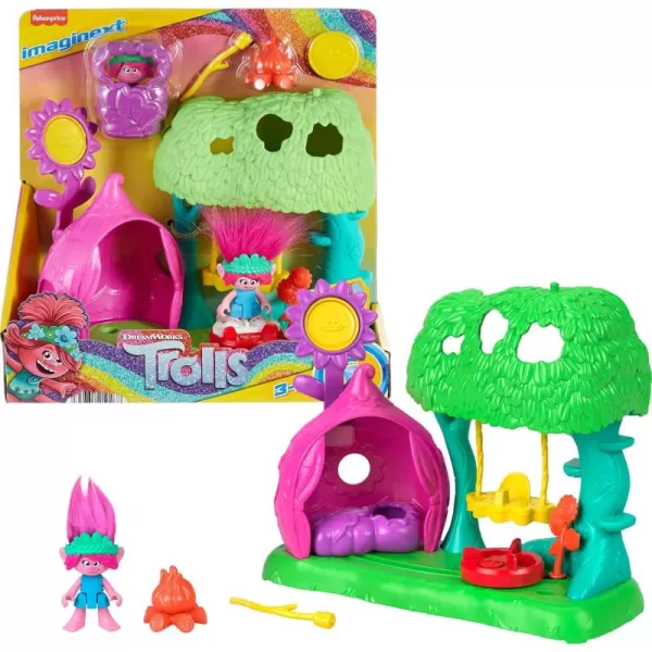 FisherPrice Imaginext DreamWorks Trolls Toys Flower Fun Campsite Playset with Poppy Figure for Pretend Play Kids Ages 3 Years