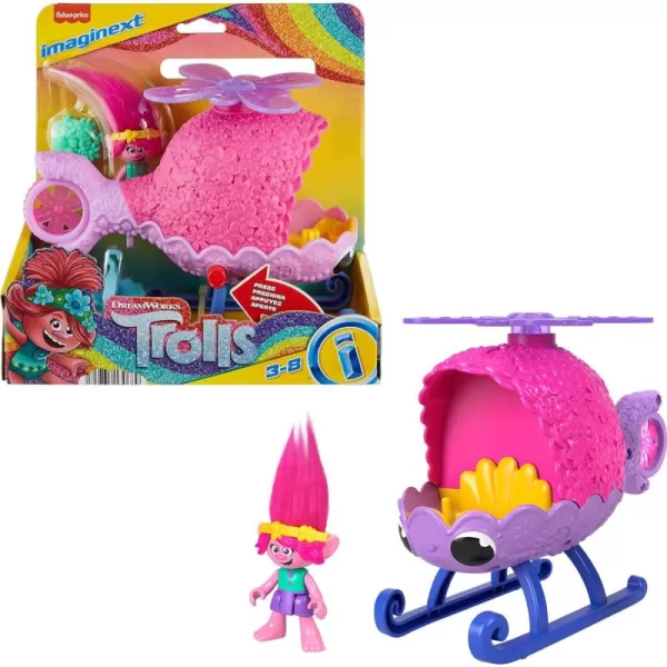 FisherPrice Imaginext DreamWorks Trolls Toys Poppys Copter Helicopter ampamp Figure Playset for Pretend Play Kids Ages 3 YearsPoppys Copter