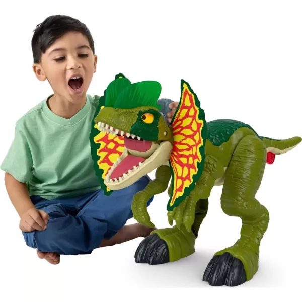 FisherPrice Imaginext Jurassic World Dinosaur Toy Thrash Attack Dilophosaurus 16 Inch with Lights ampamp Sounds for Pretend Play Kids Ages 3 Years