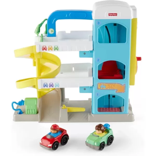 FisherPrice Little People Toddler Toy Helpful Neighbors Garage Playset with Spiral Ramp ampamp 2 Cars for Pretend Play Ages 18 Months