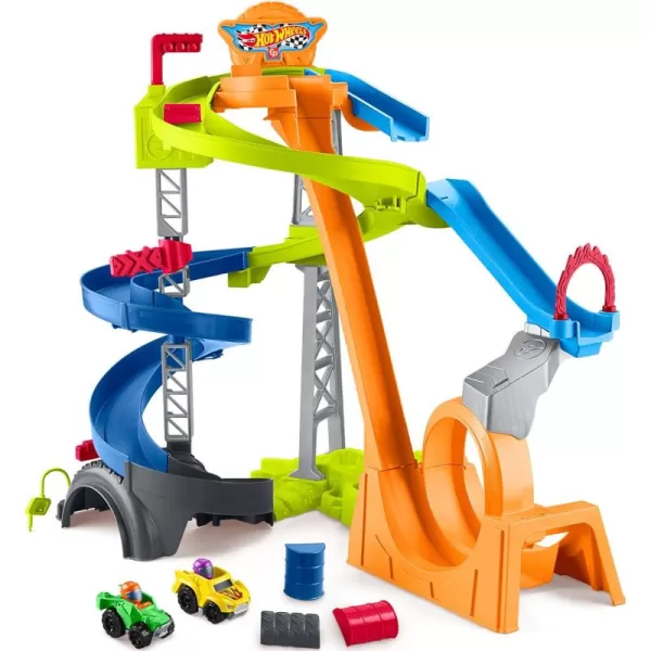 FisherPrice Little People Toddler Toy Hot Wheels Spiral Stunt Speedway Race Track Playset with 2 Cars for Pretend Play Kids Ages 18 Months