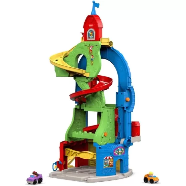 FisherPrice Little People Toddler Toy Sit n Stand Skyway Race Track Playset 34 Inches Tall 2 Cars for Pretend Play Kids Ages 18 MonthsSimplified Packaging