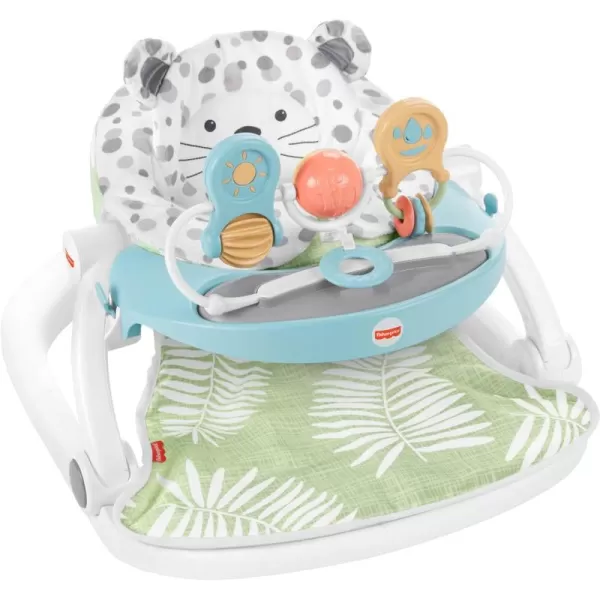FisherPrice Portable Baby Chair Deluxe SitMeUp Floor Seat with Feeding Tray ampamp Activity Toy Bar Snow LeopardBaby Seat