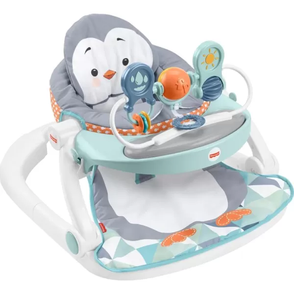 FisherPrice Portable Baby Chair Premium SitMeUp Floor Seat with Snack Tray Toy Bar ampamp Plush Washable Seat Pad PeekaBoo FoxPenguin