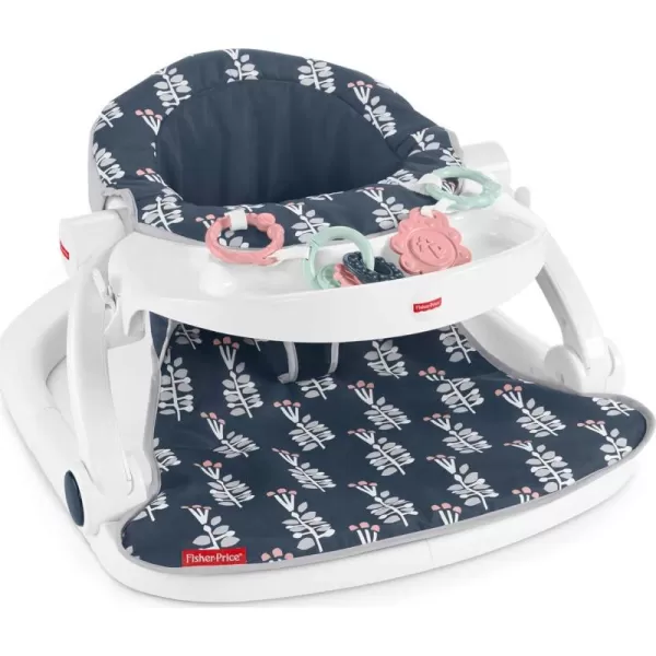 FisherPrice Portable Baby Chair SitMeUp Floor Seat CrabThemed with Snack Tray Developmental Activity Toys ampamp Washable Seat PadNavy Garden