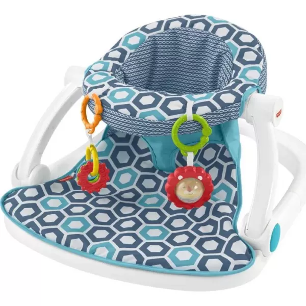 FisherPrice Portable Baby Chair SitMeUp Floor Seat with Developmental Toys ampamp Machine Washable Seat Pad WindmillBlue