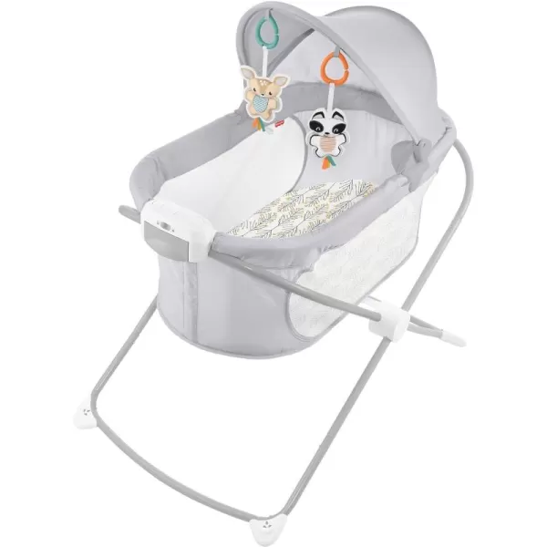 FisherPrice Portable Baby Crib Soothing View Vibe Bassinet with Music Vibrations ampamp Slim Fold for Travel Newborns 0 Months Moonlight ForestFawning Leaves