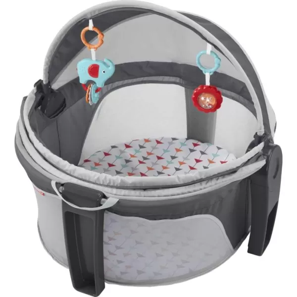 FisherPrice Portable Bassinet OnTheGo Baby Dome Travel Play Space with Developmental Newborn Toys ampamp Canopy Arrows Away